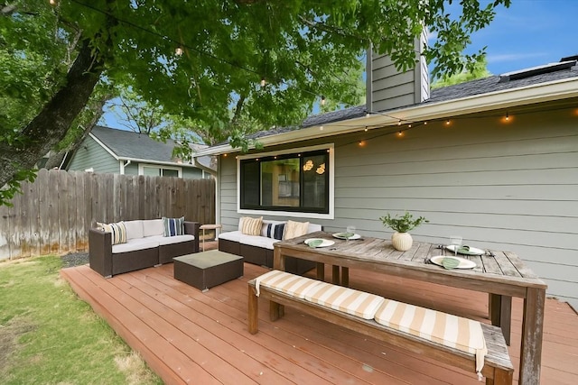 7906 Swindon Ln, Austin, TX 78745 - wooden deck with an outdoor hangout area