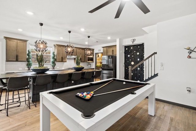 614 W Martingale St W, Georgetown, TX 78633 - game room featuring light wood-type flooring, recessed lighting, ceiling fan, and billiards table