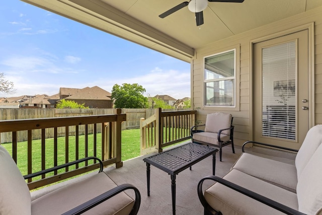 2004 Long Shadow Ln, Georgetown, TX 78628 - balcony with a ceiling fan, a residential view, and an outdoor hangout area
