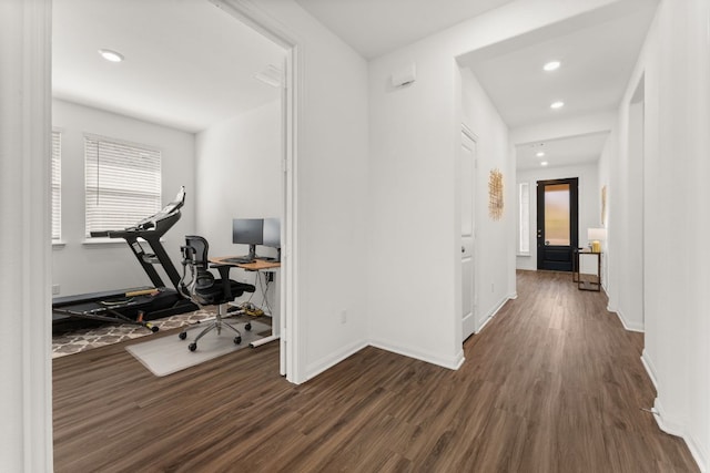 2004 Long Shadow Ln, Georgetown, TX 78628 - home office featuring dark wood-style floors and recessed lighting