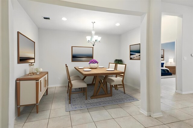 2516 Silver Fern Ln, Pflugerville, TX 78660 - dining room with a chandelier, light tile patterned floors, and recessed lighting