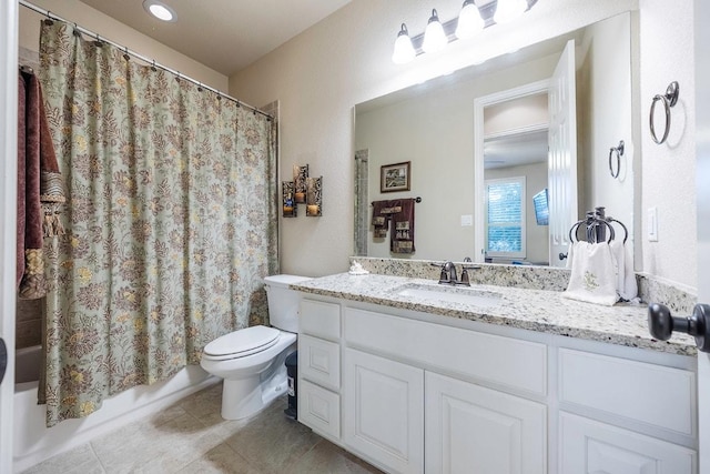 128 Lady Bird Ln, Georgetown, TX 78628 - full bathroom with vanity, tile patterned floors, and shower / tub combo