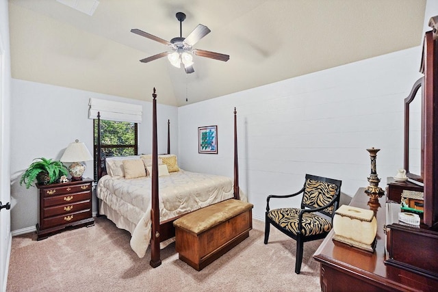 128 Lady Bird Ln, Georgetown, TX 78628 - carpeted bedroom featuring vaulted ceiling and a ceiling fan