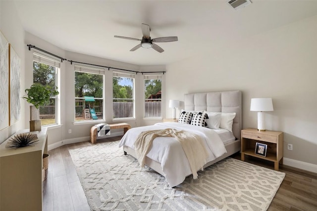 4604 Hibiscus Valley Dr, Austin, TX 78739 - bedroom featuring wood finished floors and a ceiling fan
