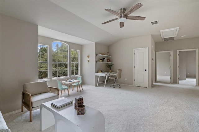 4604 Hibiscus Valley Dr, Austin, TX 78739 - living area featuring an office area, light colored carpet, and a ceiling fan