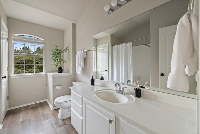 4604 Hibiscus Valley Dr, Austin, TX 78739 - bathroom with vanity, a shower with curtain, and wood finished floors