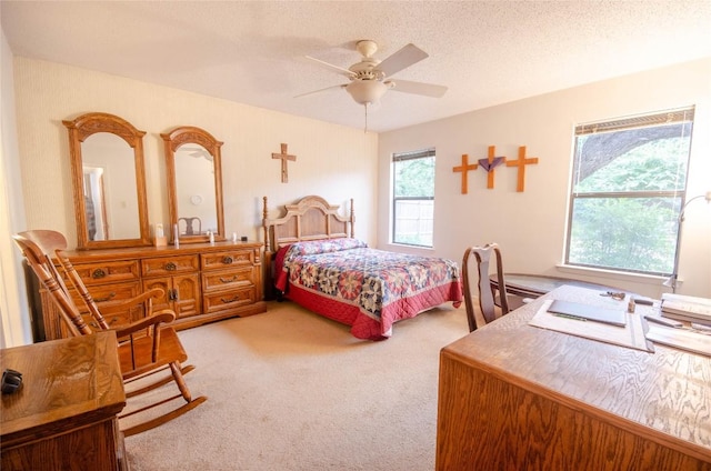 205 Mesa Verde St, Cedar Park, TX 78613 - bedroom featuring light carpet, a textured ceiling, and a ceiling fan