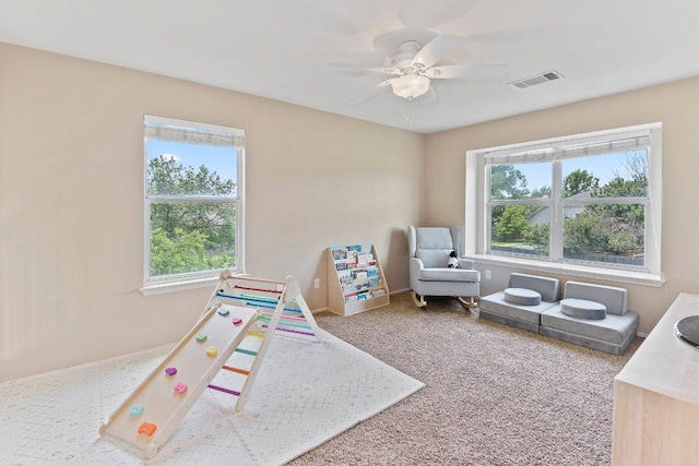 1401 Jackie Robinson Pl, Round Rock, TX 78665 - game room featuring carpet flooring, plenty of natural light, and ceiling fan