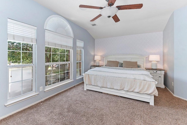 1401 Jackie Robinson Pl, Round Rock, TX 78665 - bedroom featuring vaulted ceiling, carpet flooring, and a ceiling fan