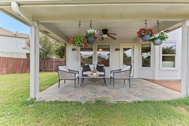 1401 Jackie Robinson Pl, Round Rock, TX 78665 - view of patio / terrace featuring ceiling fan and outdoor lounge area