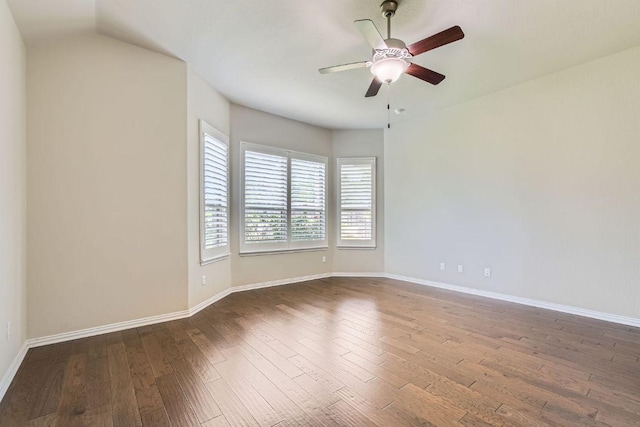 12383 Mesa Verde Dr, Austin, TX 78737 - unfurnished room with wood finished floors, a ceiling fan, and lofted ceiling