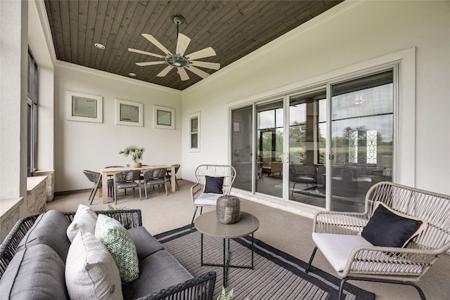 232 Cimarron Hills Trl E, Georgetown, TX 78628 - sunroom featuring outdoor lounge area, a ceiling fan, and outdoor dining area