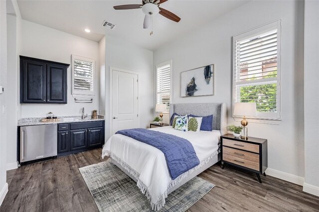 232 Cimarron Hills Trl E, Georgetown, TX 78628 - bedroom with refrigerator, wet bar, multiple windows, and recessed lighting