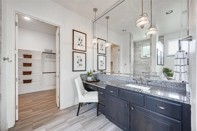 232 Cimarron Hills Trl E, Georgetown, TX 78628 - full bath featuring vanity, a walk in closet, and a tile shower
