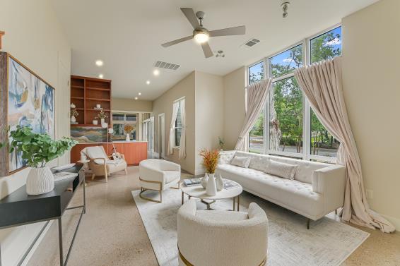 2822 Wooldridge Dr Unit B, Austin, TX 78703 - living room with a ceiling fan and recessed lighting