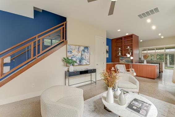 2822 Wooldridge Dr Unit B, Austin, TX 78703 - living room with ceiling fan and recessed lighting