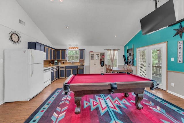 928 Moccasin Trl, La Grange, TX 78945 - rec room featuring lofted ceiling, light wood-style flooring, french doors, and pool table
