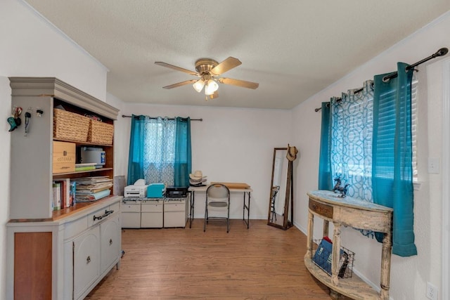 928 Moccasin Trl, La Grange, TX 78945 - office area with a ceiling fan, light wood-style floors, and a textured ceiling