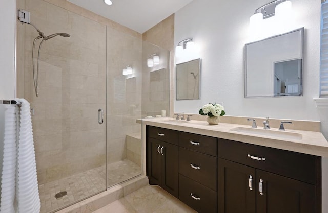 803 Jessie St, Austin, TX 78704 - bathroom with a shower stall and double vanity