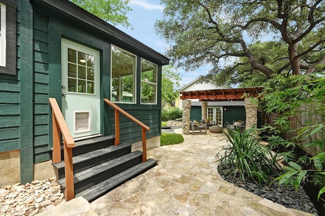 803 Jessie St, Austin, TX 78704 - view of patio with a pergola and entry steps