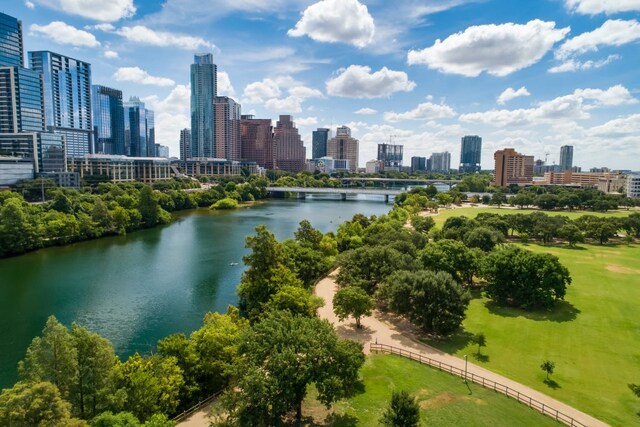 803 Jessie St, Austin, TX 78704 - aerial view of city skyline and a large body of water