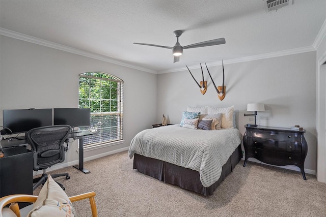6906 Covered Bridge Dr, Austin, TX 78736 - bedroom with crown molding, carpet floors, a desk, and ceiling fan