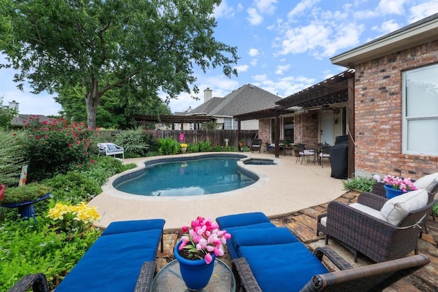 14932 Thatcher Dr, Austin, TX 78717 - view of pool with a patio, a fenced backyard, outdoor lounge area, and a pool with connected hot tub