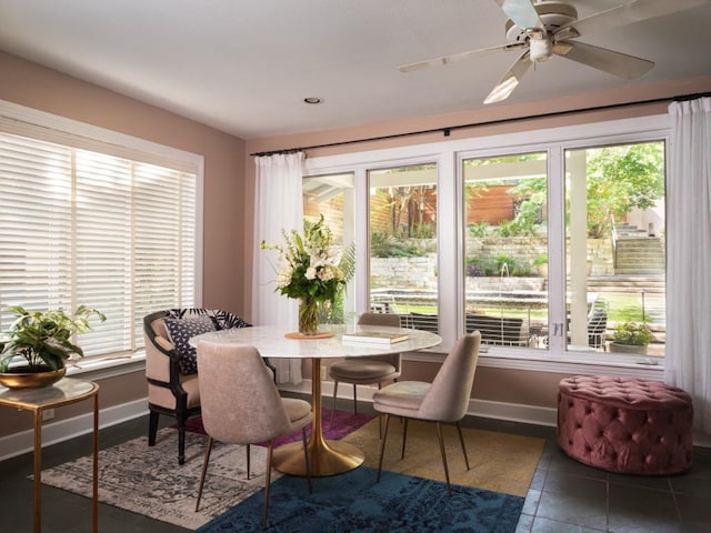 1005 E Riverside Dr, Austin, TX 78704 - dining area with plenty of natural light, ceiling fan, tile patterned floors, and recessed lighting