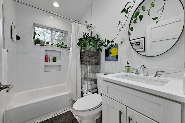 5317 Westminster Dr, Austin, TX 78723 - bathroom featuring vanity and shower / bathtub combination with curtain