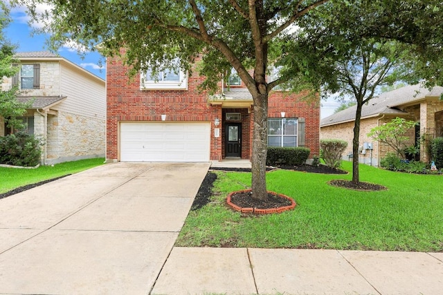 4009 Wilderness Path Bnd, Cedar Park, TX 78613 - view of front of house with a garage, concrete driveway, brick siding, and a front lawn