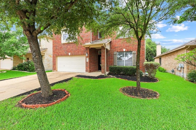 4009 Wilderness Path Bnd, Cedar Park, TX 78613 - view of front facade with driveway, an attached garage, a front lawn, and brick siding
