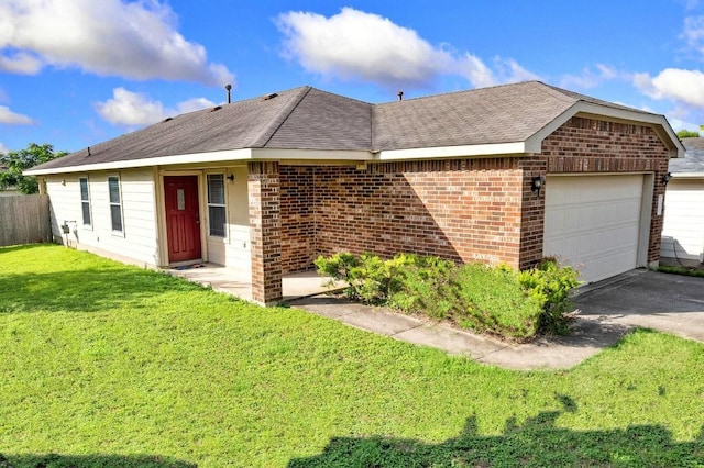 109 Onyx Lake Dr, Kyle, TX 78640 - ranch-style home with brick siding, an attached garage, driveway, and roof with shingles