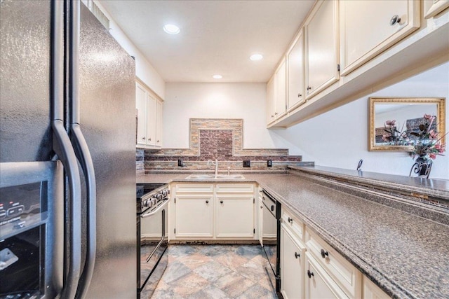 501 Highlands Blvd Unit 13, Horseshoe Bay, TX 78657 - kitchen featuring refrigerator with ice dispenser, electric range, dishwasher, recessed lighting, and backsplash
