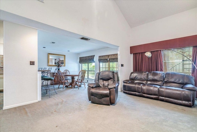 501 Highlands Blvd Unit 13, Horseshoe Bay, TX 78657 - living area with carpet floors and high vaulted ceiling