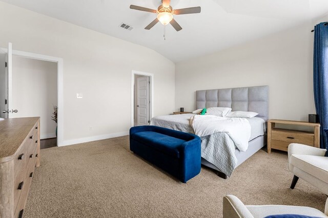 3800 Bristol Motor Pass, Austin, TX 78728 - bedroom featuring light carpet, vaulted ceiling, and ceiling fan