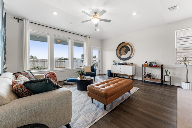 3800 Bristol Motor Pass, Austin, TX 78728 - living area with wood finished floors, recessed lighting, plenty of natural light, and a ceiling fan