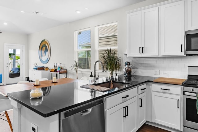 3800 Bristol Motor Pass, Austin, TX 78728 - kitchen with stainless steel appliances, tasteful backsplash, recessed lighting, and white cabinets