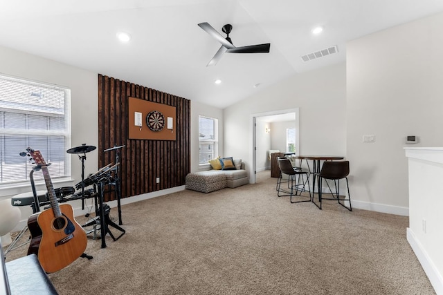 3800 Bristol Motor Pass, Austin, TX 78728 - carpeted office featuring ceiling fan, plenty of natural light, vaulted ceiling, and recessed lighting
