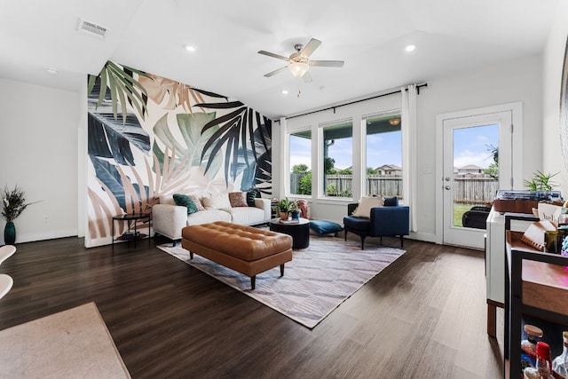 3800 Bristol Motor Pass, Austin, TX 78728 - living room featuring recessed lighting, wood finished floors, and a ceiling fan