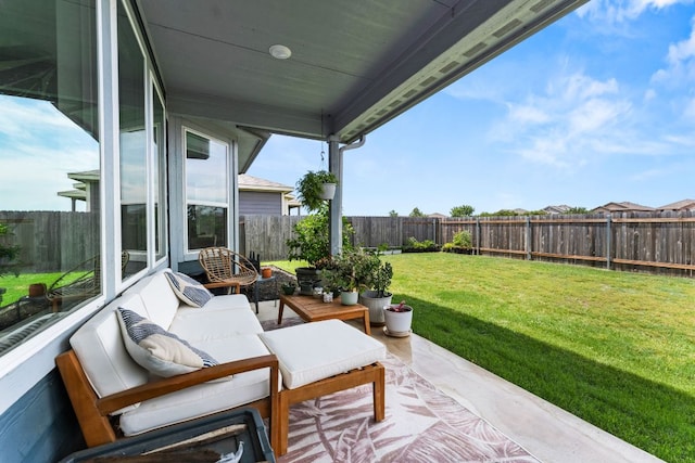 3800 Bristol Motor Pass, Austin, TX 78728 - fenced backyard with an outdoor living space and a patio