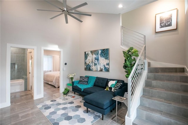 6613 Woodrow Ave, Austin, TX 78757 - living room featuring stairs and ceiling fan