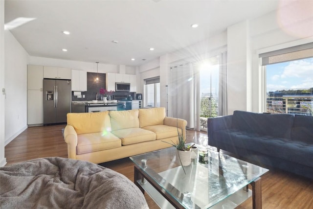 4361 S Congress Ave Unit 209, Austin, TX 78745 - living area featuring wood finished floors and recessed lighting