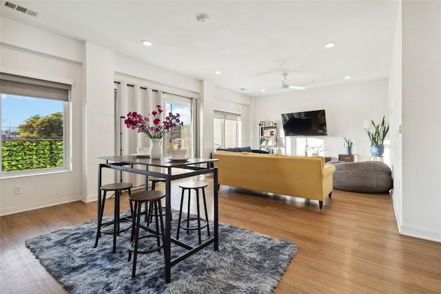 4361 S Congress Ave Unit 209, Austin, TX 78745 - dining space featuring recessed lighting, wood finished floors, and ceiling fan