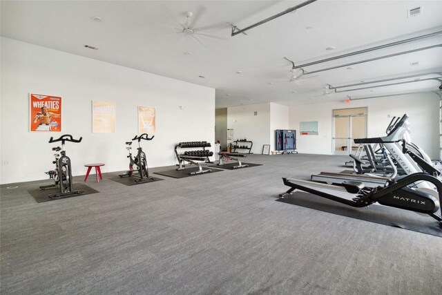 4361 S Congress Ave Unit 209, Austin, TX 78745 - exercise room featuring carpet flooring and a ceiling fan