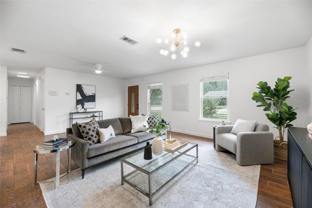 2518 Carlow Dr, Austin, TX 78745 - living area featuring wood-type flooring and a chandelier