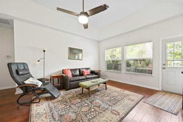 803 N Myrtle St, Georgetown, TX 78626 - living room with a ceiling fan and wood finished floors