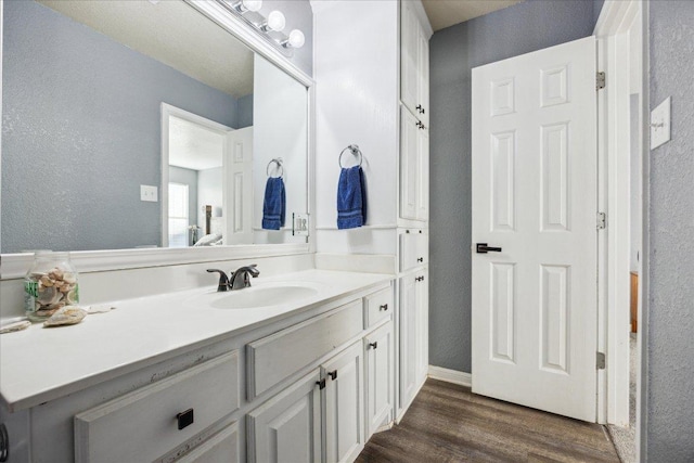 1220 Redstone Dr, Temple, TX 76502 - bathroom featuring wood finished floors, vanity, and a textured wall