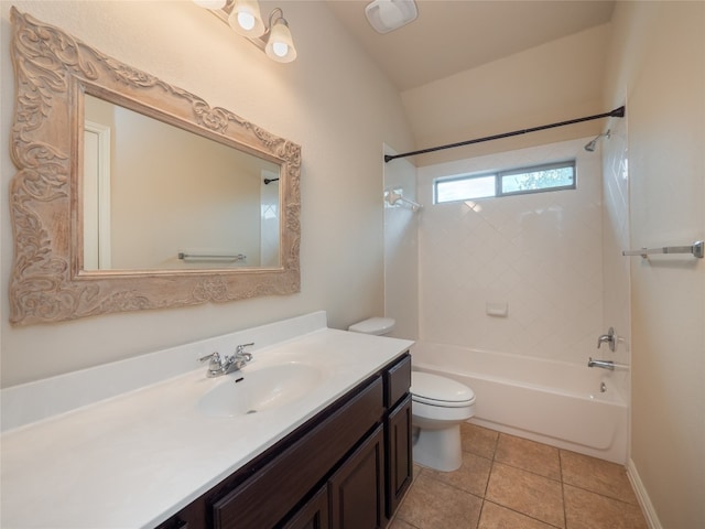 457 Monahans Dr, Georgetown, TX 78628 - full bath featuring vanity, shower / tub combination, lofted ceiling, and tile patterned floors