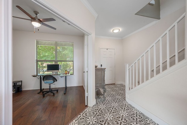 808 Lonesome Lilly Way, Pflugerville, TX 78660 - office space featuring crown molding, a ceiling fan, and wood finished floors