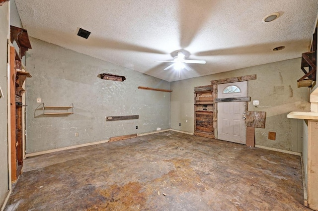 10410 Margra Ln, Austin, TX 78748 - unfurnished living room featuring ceiling fan and a textured ceiling
